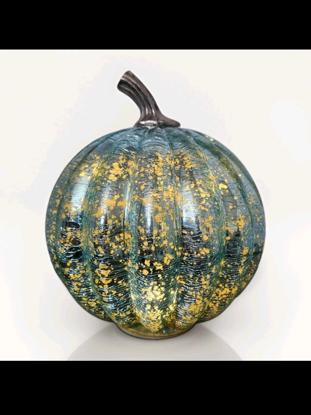 LED Lighted Mercury Glass Pumpkin Sculpture With A Crackle Effect